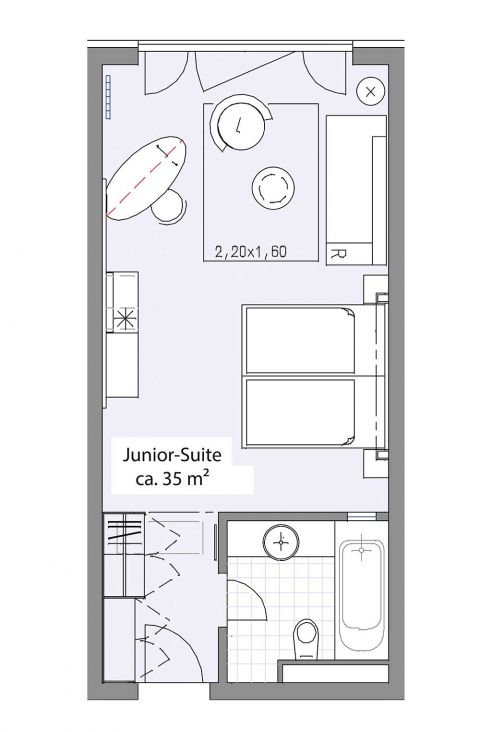 Grundriss einer Junio-Suite mit Parkblick