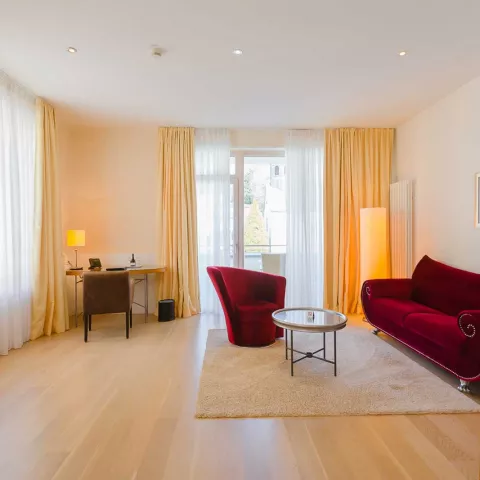 Suite mit hellem Wohnzimmer und Parkblick